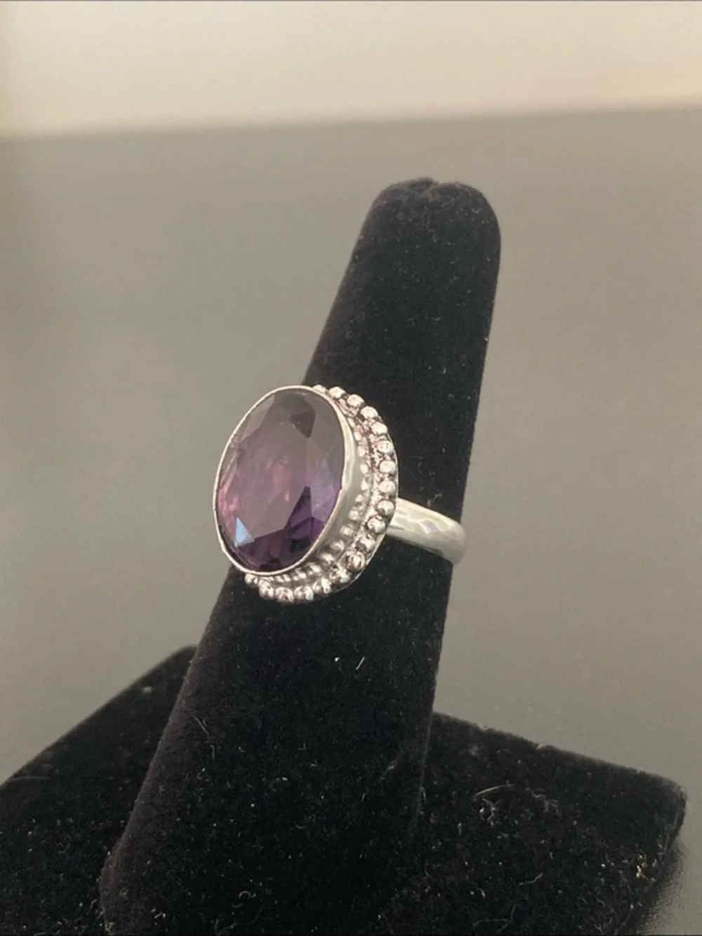 925 Silver Oval Amethyst Halo Ring - Purple size 6.5
